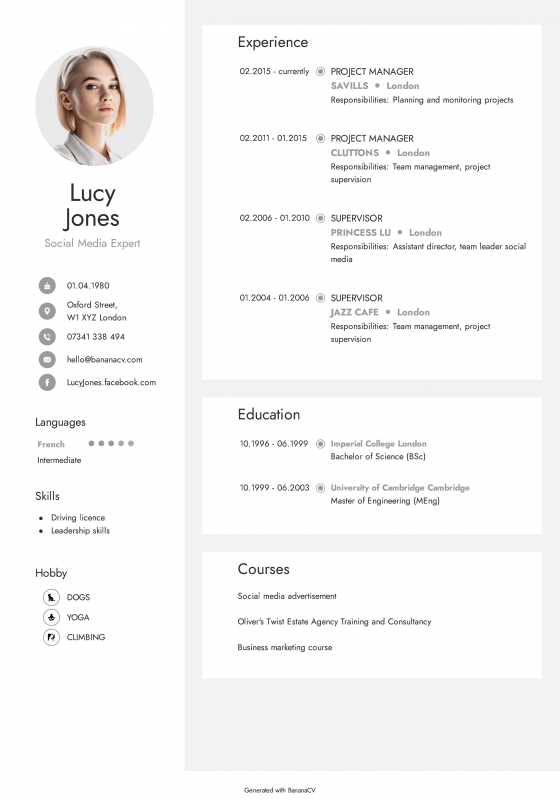 Available CV templates